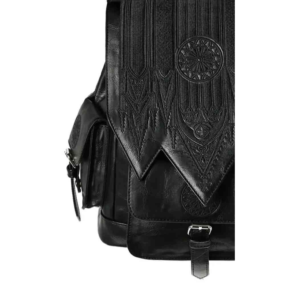 Restyle - Gothic Rosette Inverted Cathedral Embroidery Rugtas - Zwart